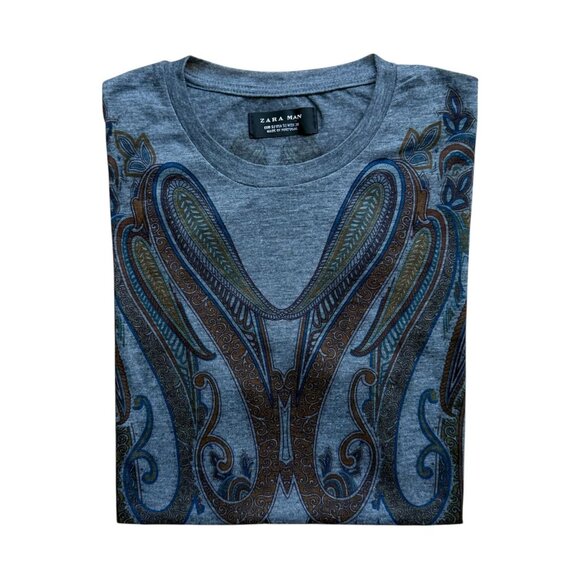 Zara Man Slim-Fit Printed T-Shirt | Small | Gray - Picture 5 of 8